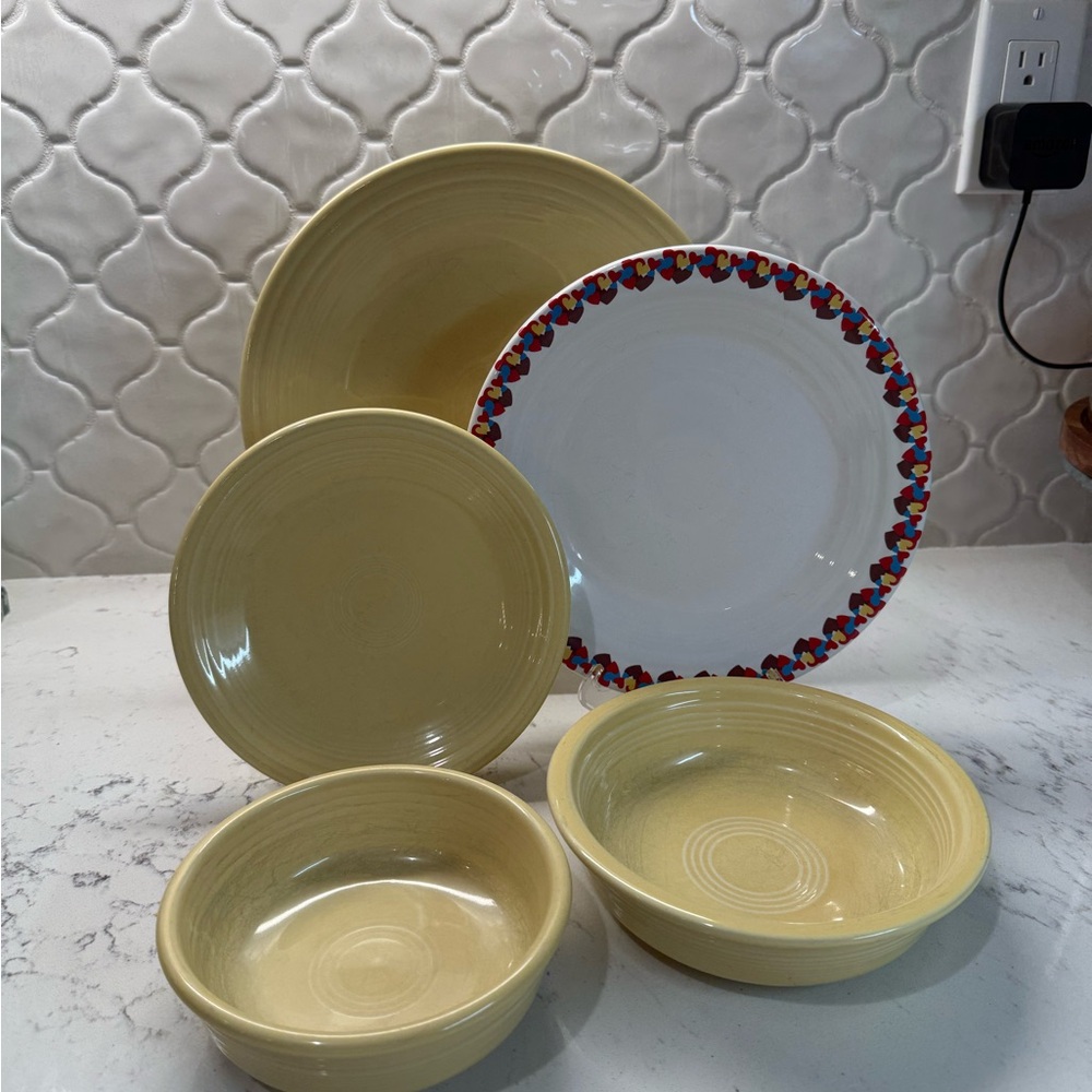 Pale Yellow Fiestaware Dinnerware with Heart Rim Luncheon